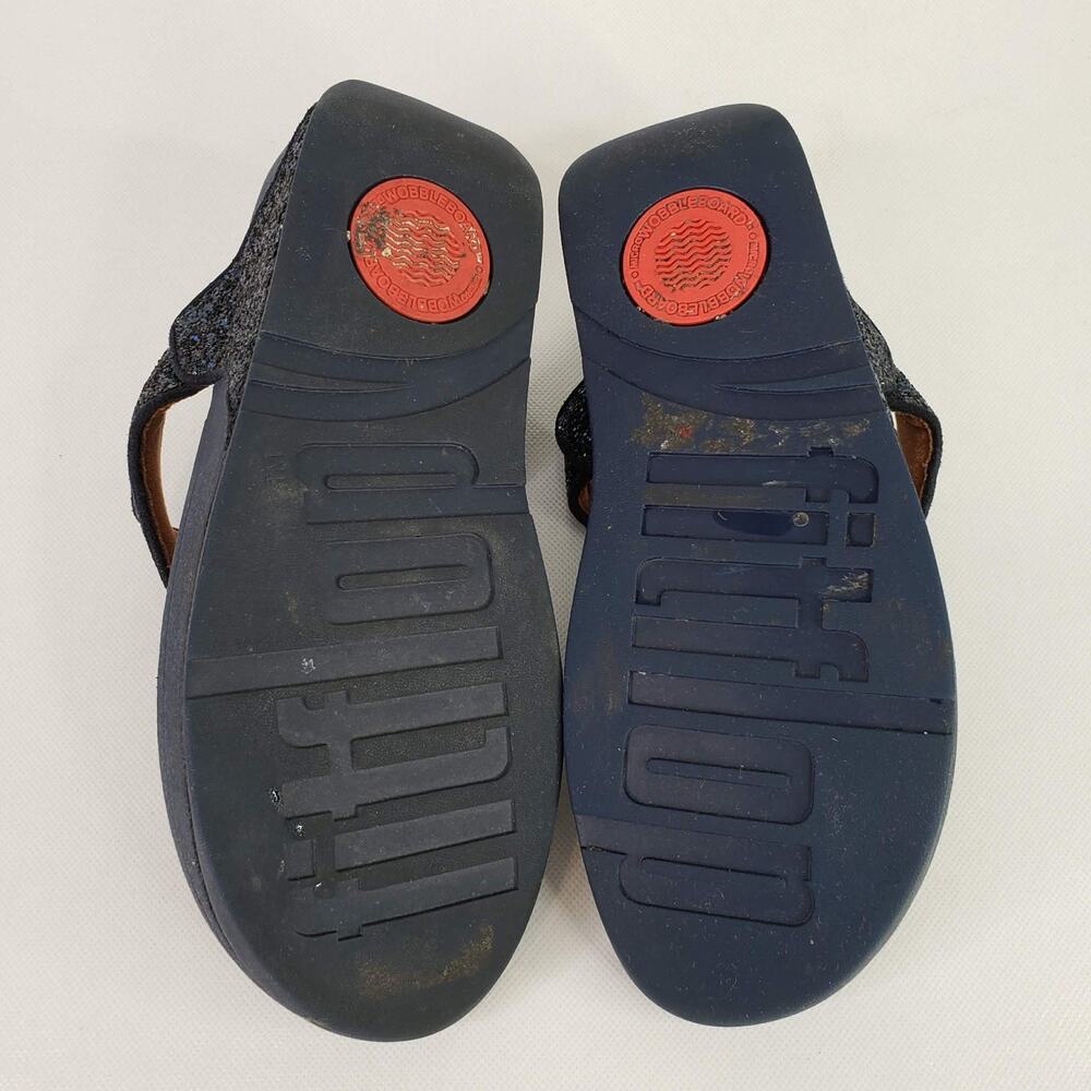 FitFlop Lulu Thong Sandals Women's Size 7 Blue Glitter Slip On Comfort Shoes - Picture 8 of 9